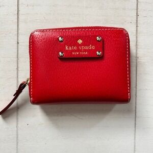 Kate Spade New York Red‎ Leather Zip Around Small Wallet Card Holder